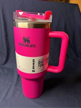 Stanley Hot Pink Travel Tumbler with Handle and Clear Lid